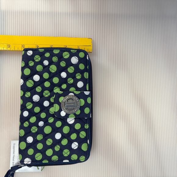 Vera Bradley Turnlock Wallet Lucky Dots Navy Green Quilted Zip Wallet NWT - Picture 9 of 10